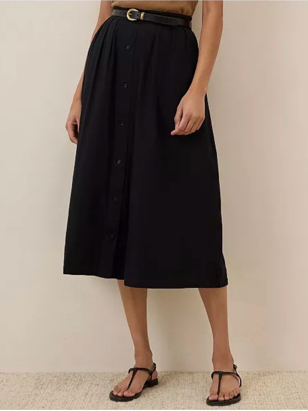 Pact Women Sunset Lightweight Organic Cotton Black Button Midi Skirt Sz L Basic